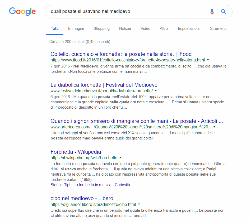 Screenshot di una ricerca Google relativa all'affidabilità delle fonti.